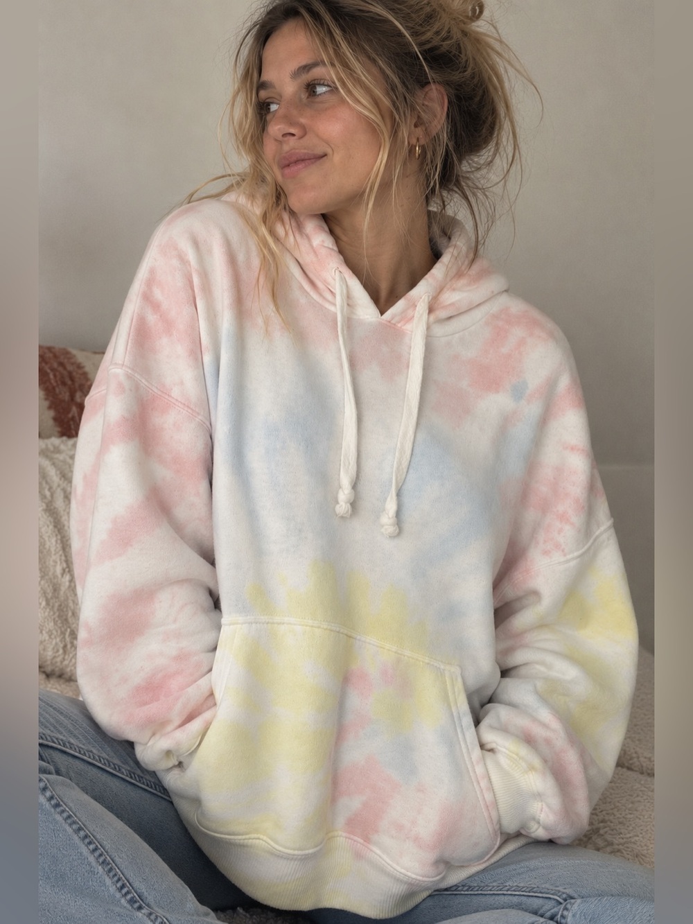 Aerie Pastel Tie Dye Oversized Pullover Hoodie Medium